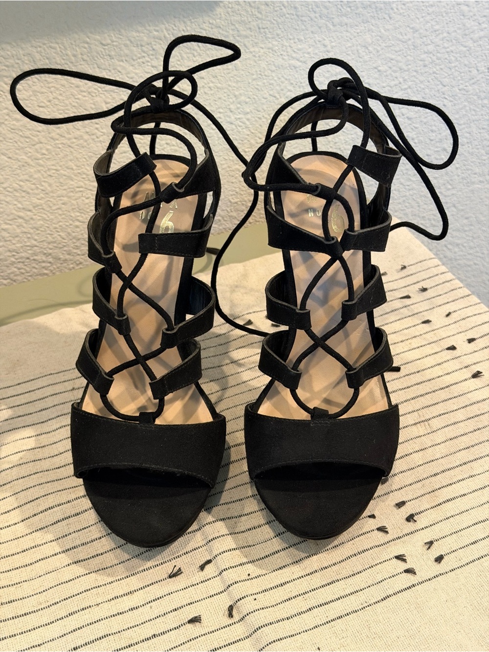 Mix No. 6 Black Strappy Lace-Up High Heels - Picture 2 of 11